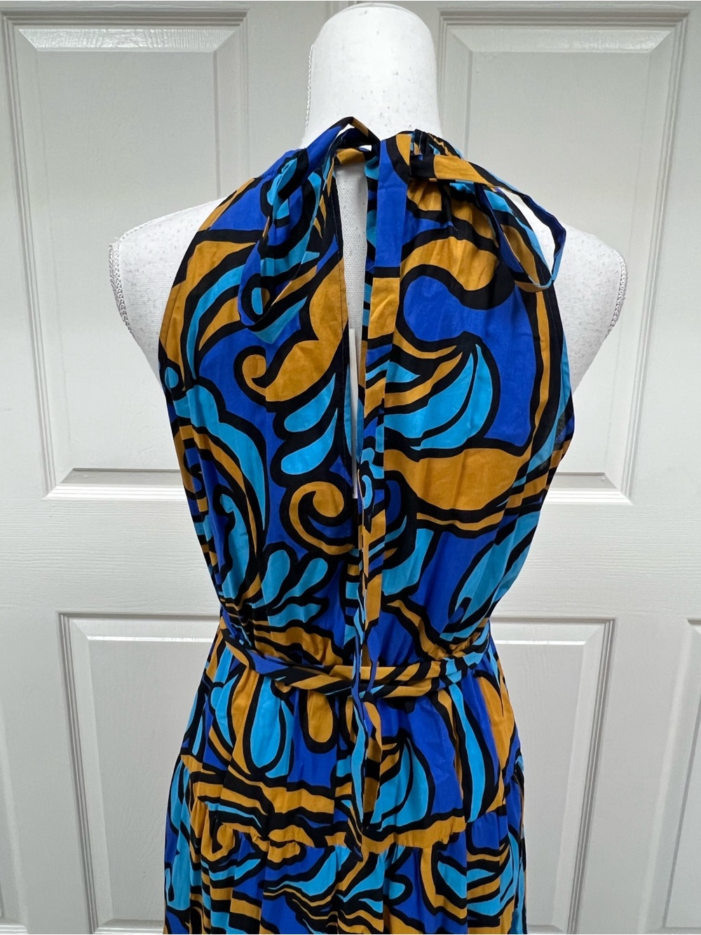 Zara Printed Halter Maxi Dress in Blue Orange Size S NWT - Picture 10 of 13